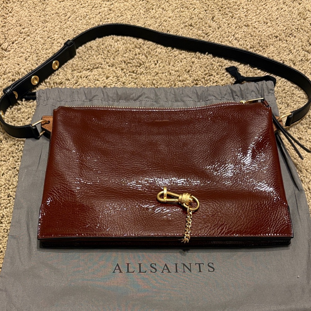 All Saints Leather Bag with Gold Accents